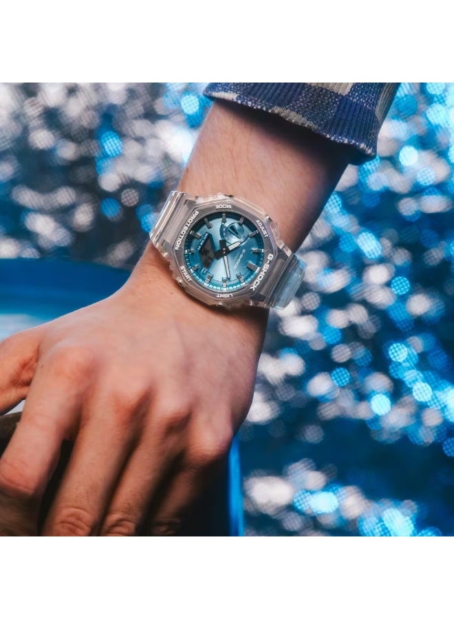 G-SHOCK Analog-Digital Watch GA-2100BM-7A2DR, 45.4 mm Blue Dial, Carbon-Core Guard Resin Case & Strap, Shock-Resistant, 200 m WR - Image 3