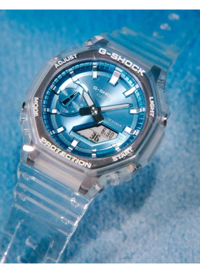 G-SHOCK Analog-Digital Watch GA-2100BM-7A2DR, 45.4 mm Blue Dial, Carbon-Core Guard Resin Case & Strap, Shock-Resistant, 200 m WR - Image 1