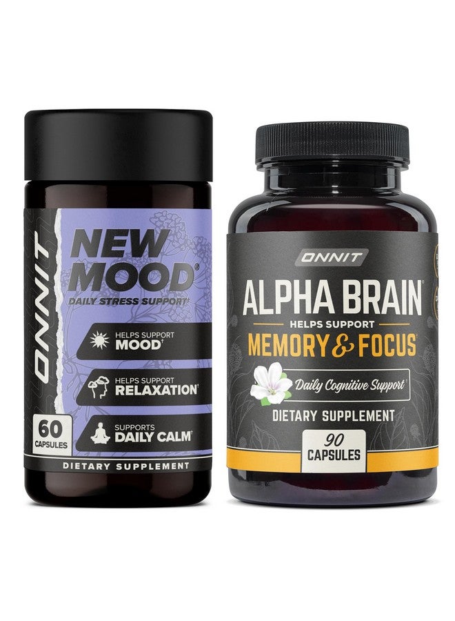 ONNIT Premium Alpha Brain Bundle - Nootropic Brain Supplement (90 Count) for Focus, Concentration & Memory + New Mood Supplement for Stress Relief, Sleep and Mood (60 Count)