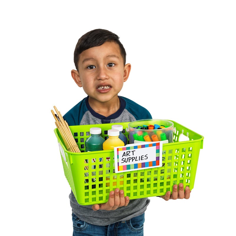 Really Good Stuff Large Plastic Book Baskets  13?"" by 10"" by 5?"" - Single  Neon Green | Classroom Library Organizer  Toy Storage  Multi-Purpose Organizer Basket - Image 1