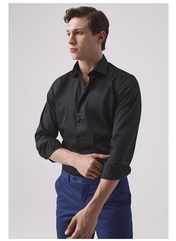 D'S DAMAT Ds Damat Slim Fit Black Straight Shirt  - Image 1