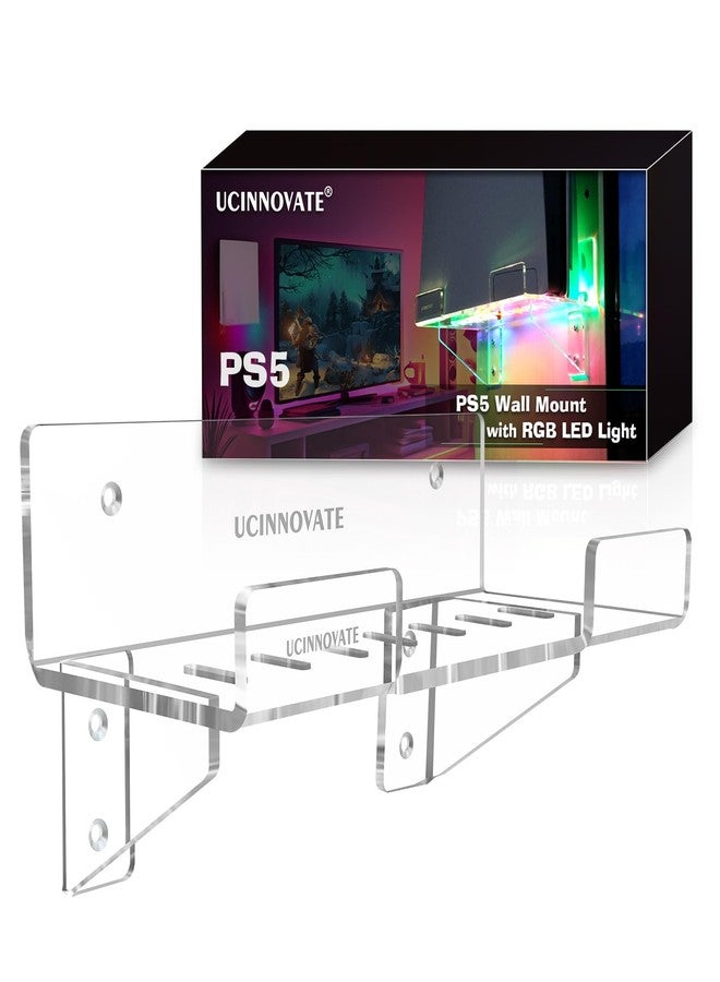 UCINNOVATE حامل حائط أكريليك لجهاز PS5، مجموعة حامل حائط مع ضوء LED بتقنية Dreamcolor متوافقة مع بلاي ستيشن 5، ملحق لجهاز الألعاب PS5 (إصدار القرص والرقمي) - حامل حائط قوي - Image 1