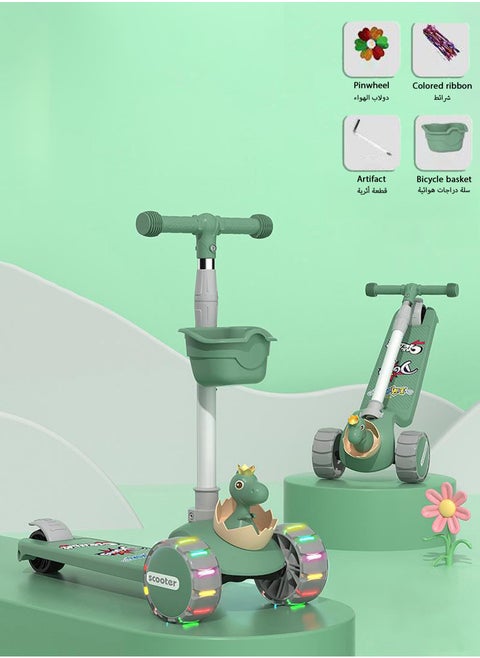 Children's Scooter, 3-in-1, Foldable Baby Scooter, 1-3-7 Years Old yo-yo Three-wheeled Toy Car with Basket