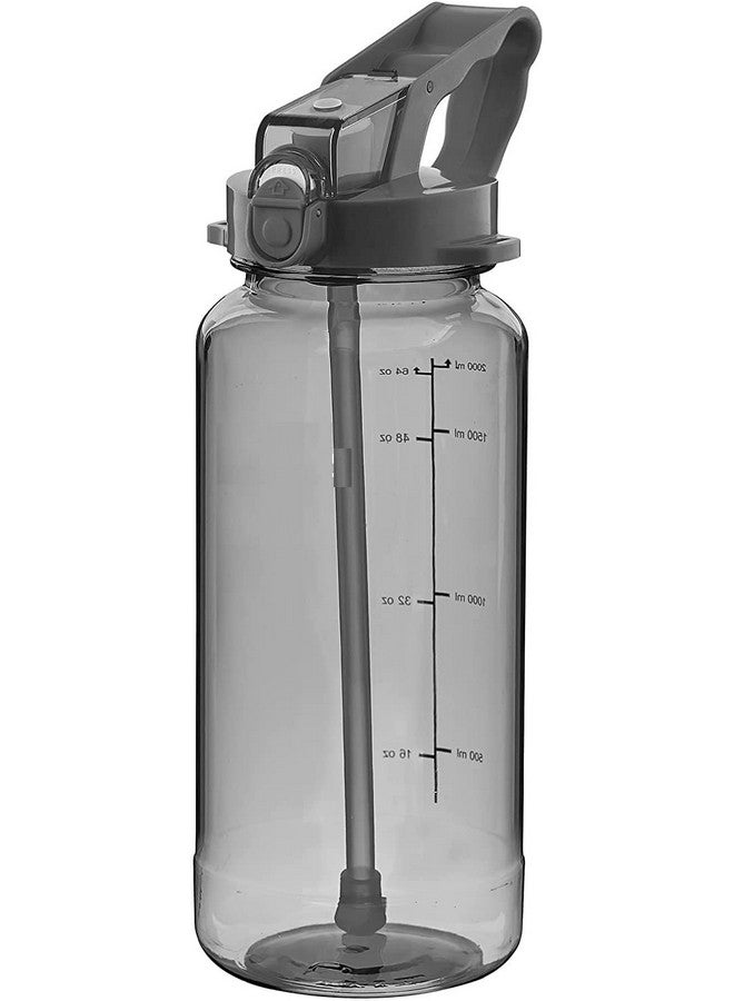 Delzon 2 liter Water Bottle With Strap, Straw And Bpa Free Material Leackproof Sipper Water Bottle For Gym, Yoga, And Any Other Activities - Black, Plastic, Pack Of 1 - Image 1