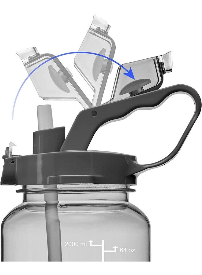 Delzon 2 liter Water Bottle With Strap, Straw And Bpa Free Material Leackproof Sipper Water Bottle For Gym, Yoga, And Any Other Activities - Black, Plastic, Pack Of 1 - Image 2