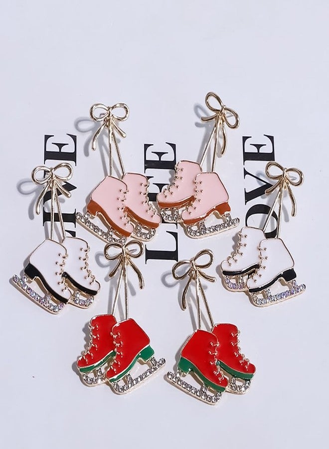 Izpack Dainty Skating Shoes Bow Knot Dangle Drop Stud Earrings Crystal Cubic Zirconia Ice Skate Dangling Statement Earring Fashion Christmas Jewelry Gifts for Skater (White) - Image 4
