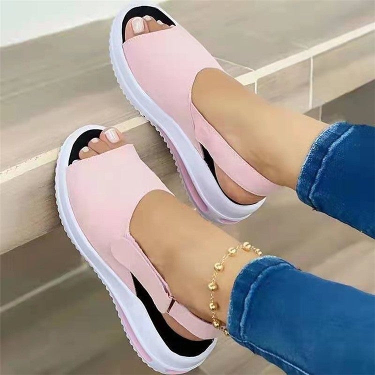 2021 Womens Magic Tape Wedge Sandals Pink 