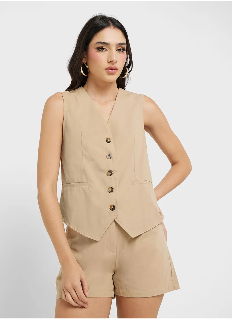 جينجر Longline Vest Waistcoat & Short Coord Set