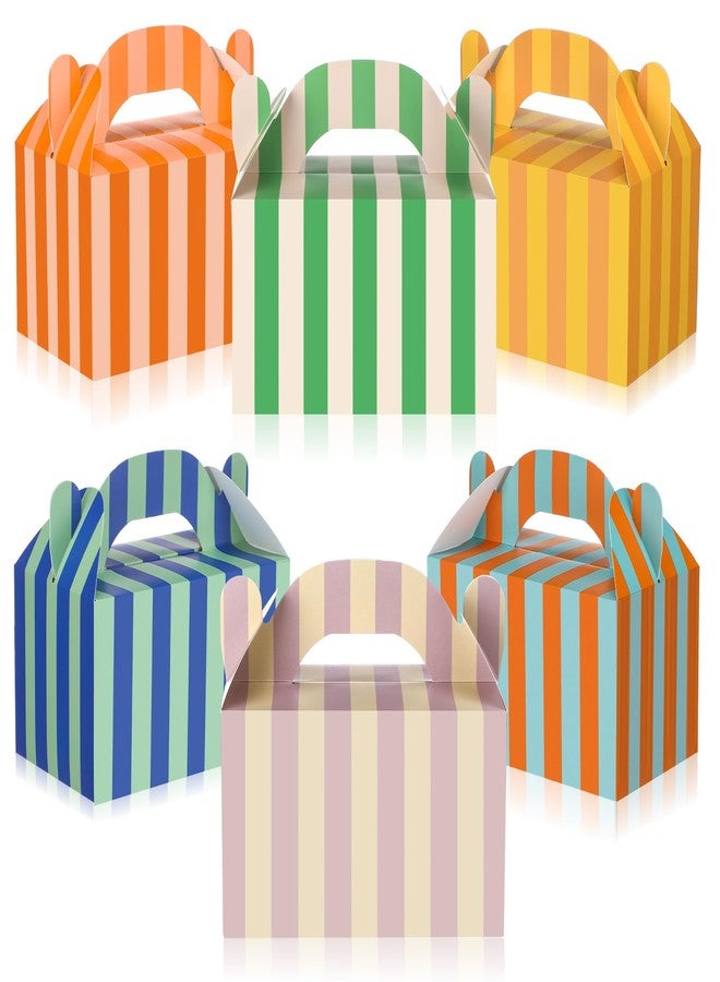 Novabright 24 Pcs Colorful Striped Party Favor Boxes Summer Pool Treat Gable Boxes with Handles Beach Stripe Gift Bags for Wedding Baby Shower Summer Pool Party Supplies - Image 1