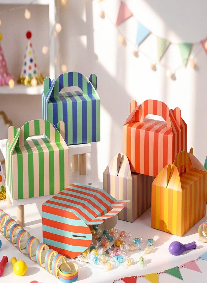 Novabright 24 Pcs Colorful Striped Party Favor Boxes Summer Pool Treat Gable Boxes with Handles Beach Stripe Gift Bags for Wedding Baby Shower Summer Pool Party Supplies - Image 3