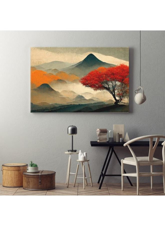 Home Gallery Autumn japanese landscape mountains redwood growing slope illustration  - Image 2