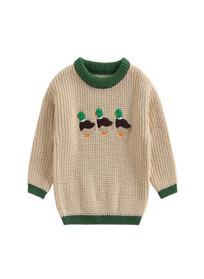 BULINGNA Toddler Baby Boy Girl Hunt Outfit Mallard Duck Knit Sweater Long Sleeve Knitted Sweatshirt Warm Fall Winter Clothes (Multicolor, 12-18 Months) - Image 1