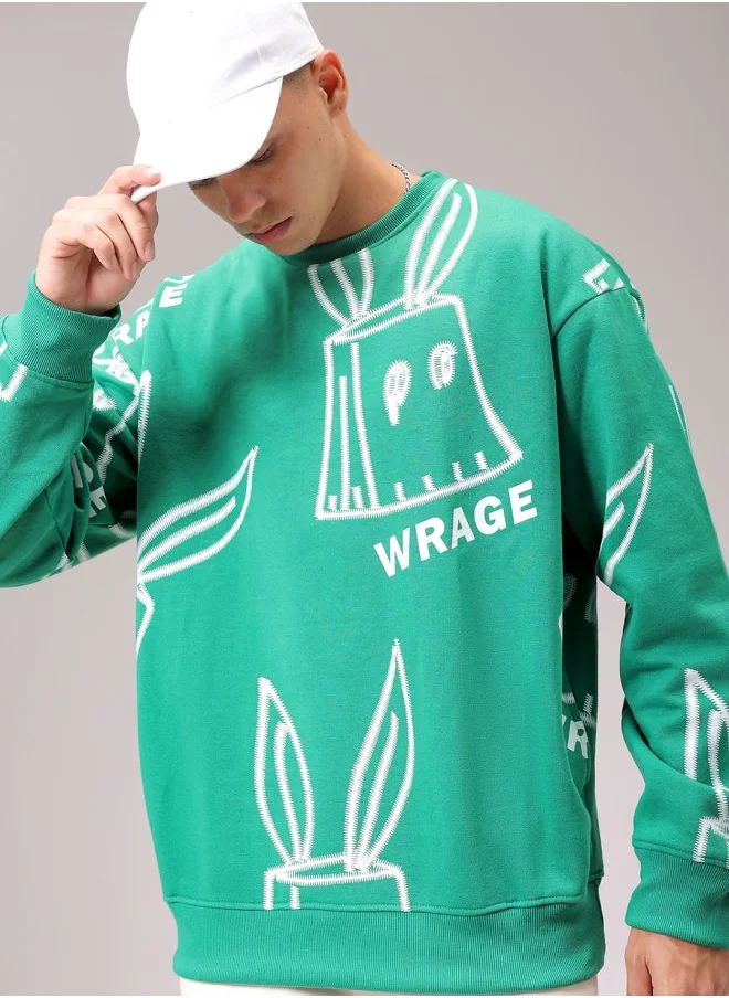 شركة المرآب الهندية Men Oversized Abstract Crew Neck Overhead Sweatshirt