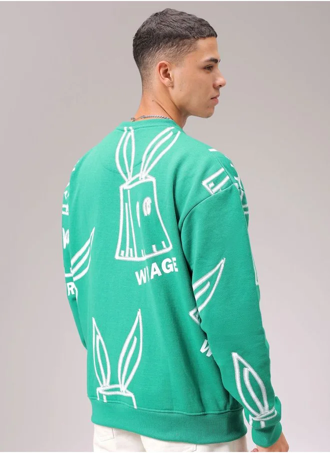 شركة المرآب الهندية Men Oversized Abstract Crew Neck Overhead Sweatshirt