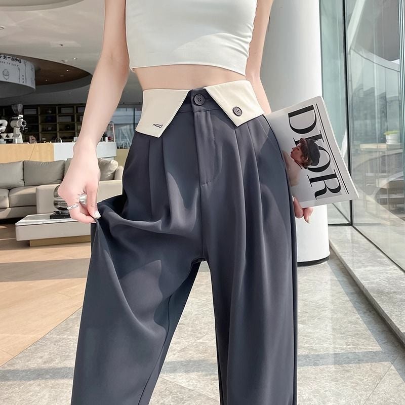 Flanging Design Sense Suit Wide-Leg Pants Women'S Spring And High Waist Dape Sense Loose Straight Tube Slimming Casual Mop Pants - Image 2