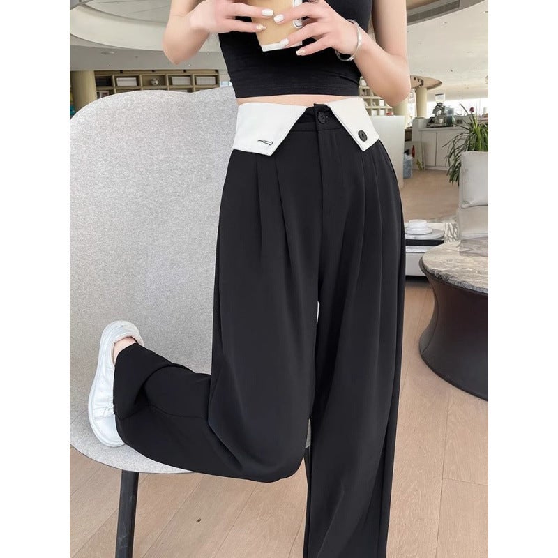 Flanging Design Sense Suit Wide-Leg Pants Women'S Spring And High Waist Dape Sense Loose Straight Tube Slimming Casual Mop Pants - Image 5