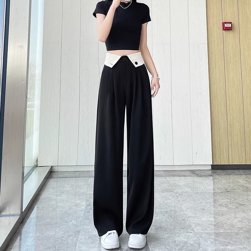 Flanging Design Sense Suit Wide-Leg Pants Women'S Spring And High Waist Dape Sense Loose Straight Tube Slimming Casual Mop Pants - Image 1