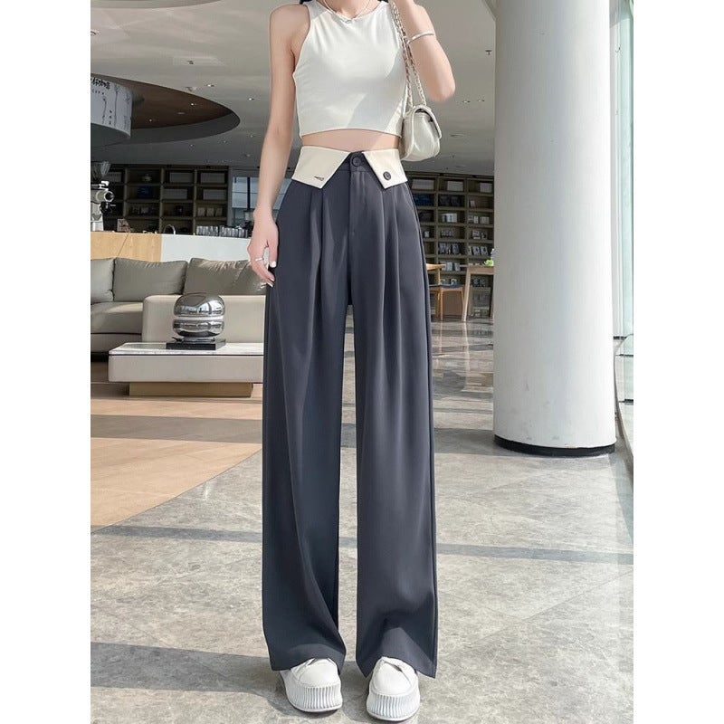 Flanging Design Sense Suit Wide-Leg Pants Women'S Spring And High Waist Dape Sense Loose Straight Tube Slimming Casual Mop Pants - Image 4
