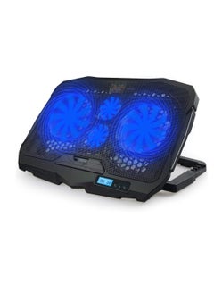 ماركة غير محددة مروحة تبريد للابتوب مع منفذي USB، شاشة LCD، وإضاءة LED زرقاء – تشغيل هادئ – متوافقة مع لابتوبات مقاس 10 إلى 15.6 بوصة  - Image 1