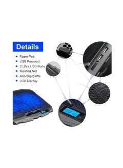 ماركة غير محددة مروحة تبريد للابتوب مع منفذي USB، شاشة LCD، وإضاءة LED زرقاء – تشغيل هادئ – متوافقة مع لابتوبات مقاس 10 إلى 15.6 بوصة  - Image 3