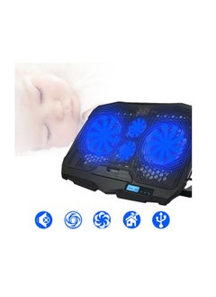 ماركة غير محددة مروحة تبريد للابتوب مع منفذي USB، شاشة LCD، وإضاءة LED زرقاء – تشغيل هادئ – متوافقة مع لابتوبات مقاس 10 إلى 15.6 بوصة  - Image 4