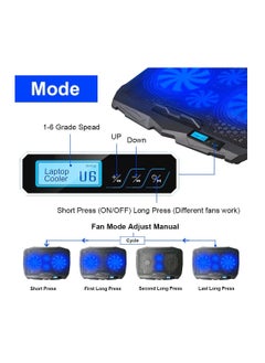ماركة غير محددة مروحة تبريد للابتوب مع منفذي USB، شاشة LCD، وإضاءة LED زرقاء – تشغيل هادئ – متوافقة مع لابتوبات مقاس 10 إلى 15.6 بوصة  - Image 2