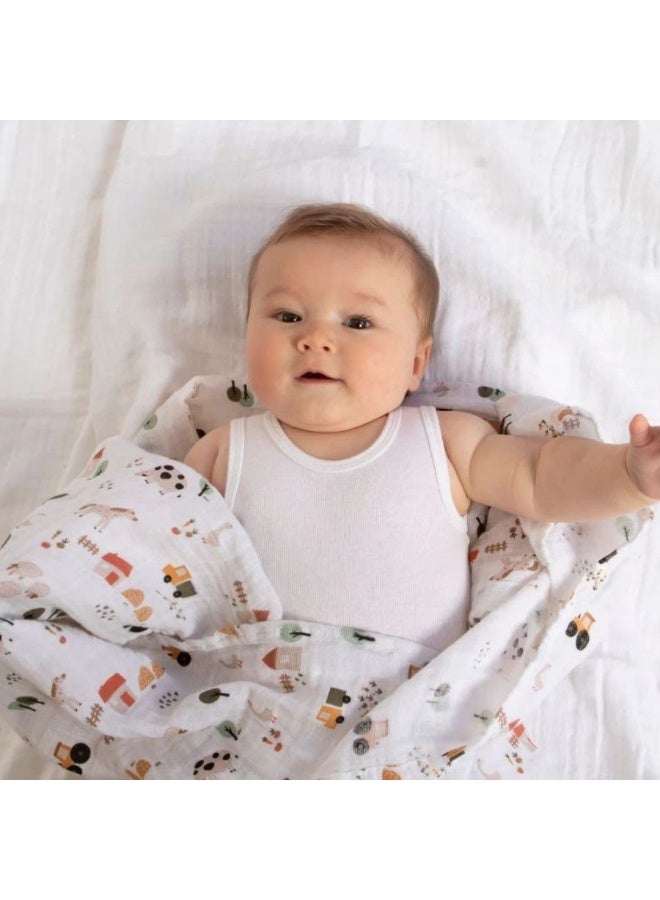 All4Ella Organic Cotton Muslin Swaddle - Country Farm - Image 2