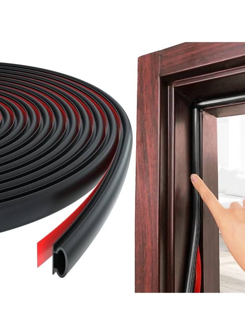 weather Stripping Door Seal Strip, 19.7Ft Black D Shape Door Rubber Weather Seal Strip, Self-Adhesive Rubber Door Insulation Weather Strip, Sound Proof Door Strips for Door Frame Window - Image 1