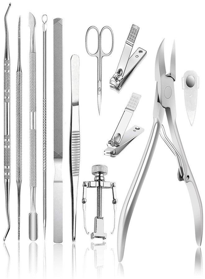 JTIEO 12-Piece Toenail Clippers Set - Ingrown Toenail Removal Kit, Heavy Duty with Silver Finish - Image 1
