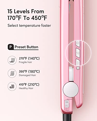 Wavytalk Salon Flat Iron Hair Straightener, Negative Ion Function with Titanium Plates Get Shinier & Smoother Hair, 15 Adjustable Temp, Dual Voltage & 60 Mins Auto Shut Off (Rose Gold) - Image 4