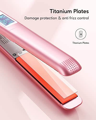 Wavytalk Salon Flat Iron Hair Straightener, Negative Ion Function with Titanium Plates Get Shinier & Smoother Hair, 15 Adjustable Temp, Dual Voltage & 60 Mins Auto Shut Off (Rose Gold) - Image 3