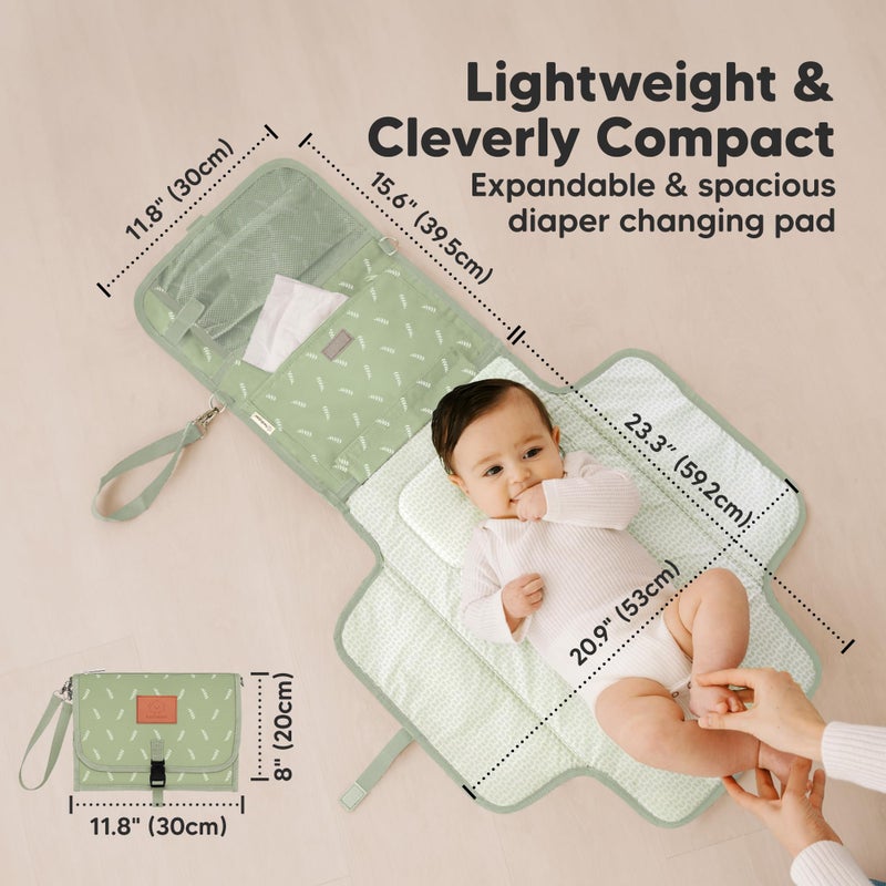KeaBabies Portable Diaper Changing Pad - Large Waterproof Baby Changing Mat, Compact Travel Diaper Clutch, Functional Pockets Fit Newborn Essentials, Wipeable & Padded Baby Changer (Acacia) - Image 3