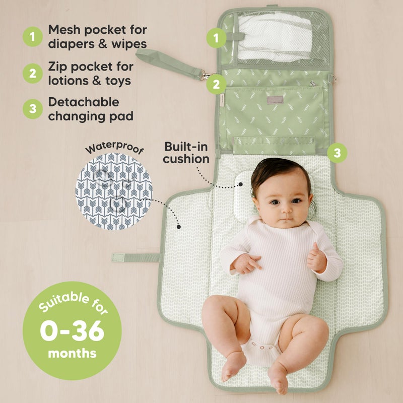 KeaBabies Portable Diaper Changing Pad - Large Waterproof Baby Changing Mat, Compact Travel Diaper Clutch, Functional Pockets Fit Newborn Essentials, Wipeable & Padded Baby Changer (Acacia) - Image 2