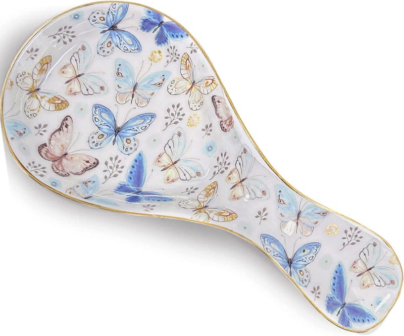 LEAZUL Ceramic Spoon Rest for Stove Top Kitchen Counter Large Spoon Holder Farmhouse Floral Flowers Print Coffee Spoon Cooking Utensil Tools Rest Modern Kitchen Decor - Image 1