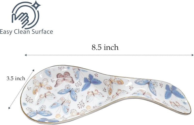 LEAZUL Ceramic Spoon Rest for Stove Top Kitchen Counter Large Spoon Holder Farmhouse Floral Flowers Print Coffee Spoon Cooking Utensil Tools Rest Modern Kitchen Decor - Image 4