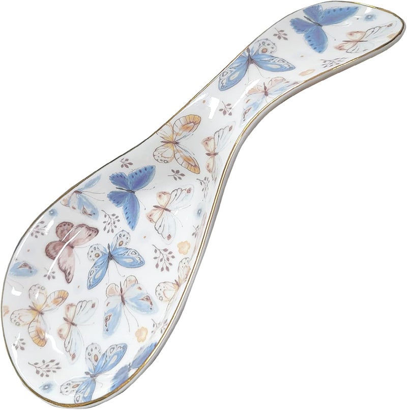 LEAZUL Ceramic Spoon Rest for Stove Top Kitchen Counter Large Spoon Holder Farmhouse Floral Flowers Print Coffee Spoon Cooking Utensil Tools Rest Modern Kitchen Decor - Image 2