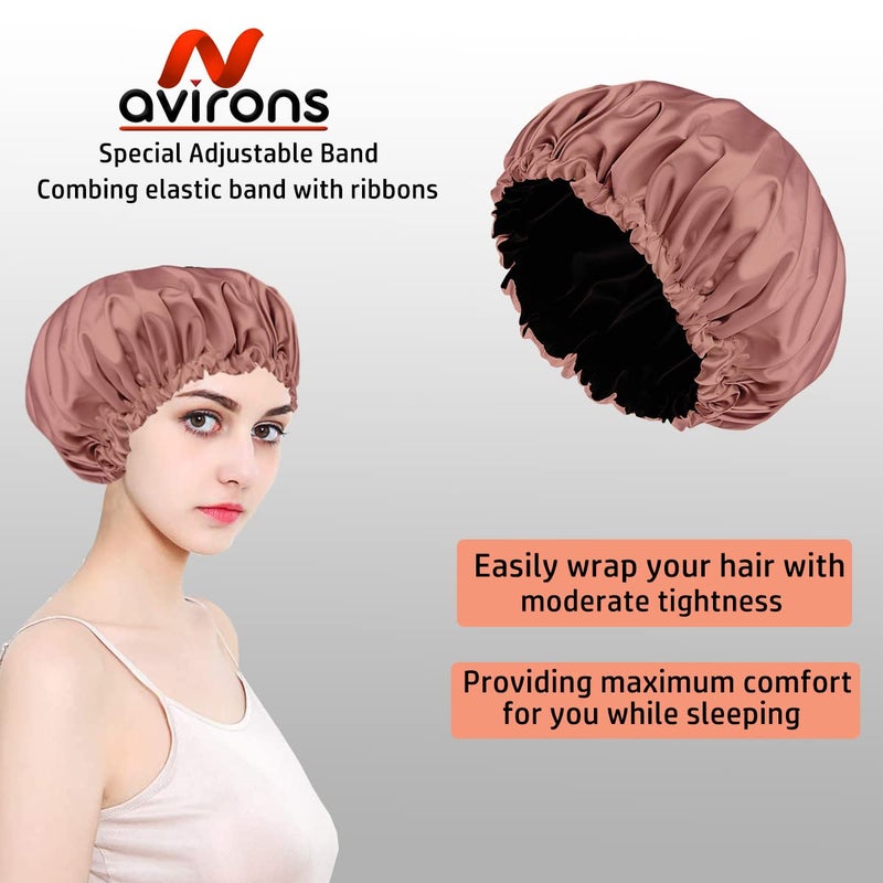 Avirons Fully Reversible Pure Satin Hair Bonnet with Free 3 Scrunches | Adjustable Double Layer Large Sleeping Cap for Women/Girls |Protective Night Hairstyles Multicolour - Image 3