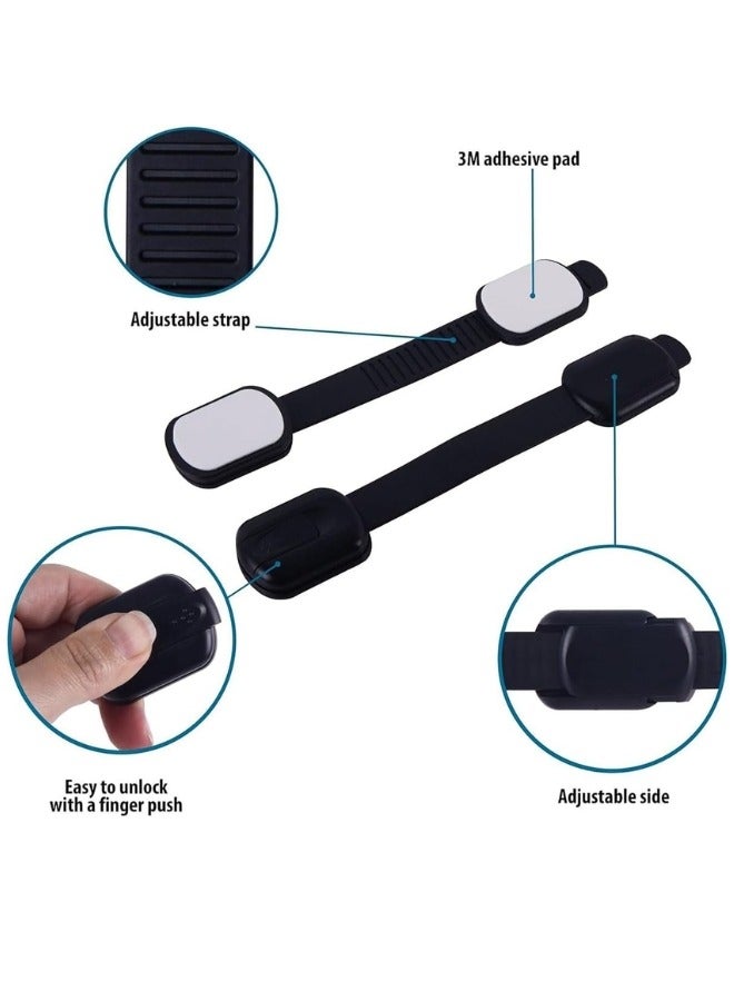 Ferepiper 10 Pcs Child Safety Strap Locks Baby Lock for Cabinets and Drawers Toilet Fridge With Adhesive Sticker Easy Installation Black - Image 2