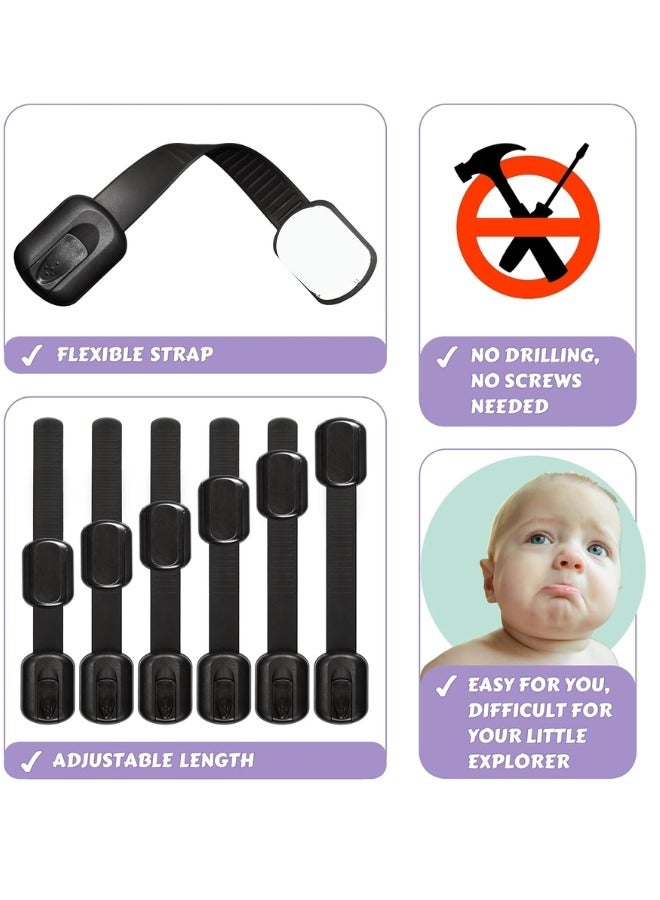 Ferepiper 10 Pcs Child Safety Strap Locks Baby Lock for Cabinets and Drawers Toilet Fridge With Adhesive Sticker Easy Installation Black - Image 4