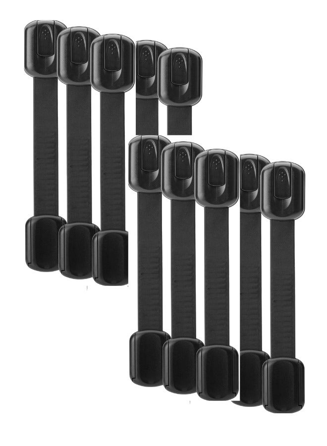 Ferepiper 10 Pcs Child Safety Strap Locks Baby Lock for Cabinets and Drawers Toilet Fridge With Adhesive Sticker Easy Installation Black - Image 1