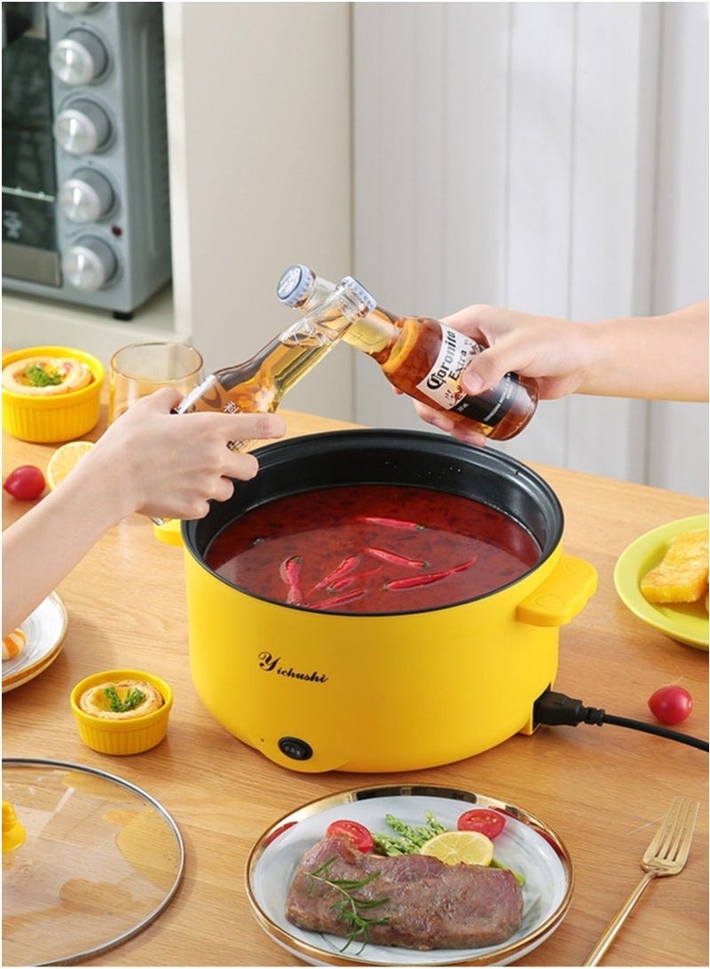4.5L Multifunctional Mini Electric Cooker 400-1000W Non-stick Coating Portable Travel Pot Electric Frying Pan Hot Pot Fast Noodle Pot Fried Steak Egg Soup Pot