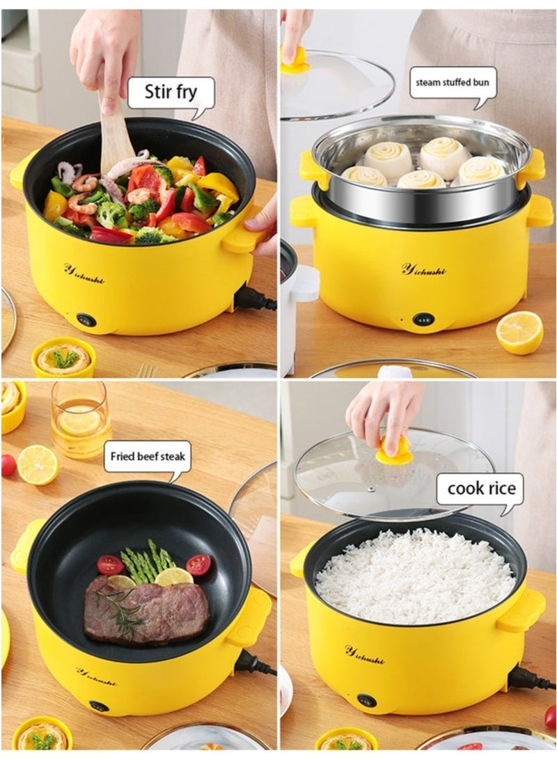 4.5L Multifunctional Mini Electric Cooker 400-1000W Non-stick Coating Portable Travel Pot Electric Frying Pan Hot Pot Fast Noodle Pot Fried Steak Egg Soup Pot