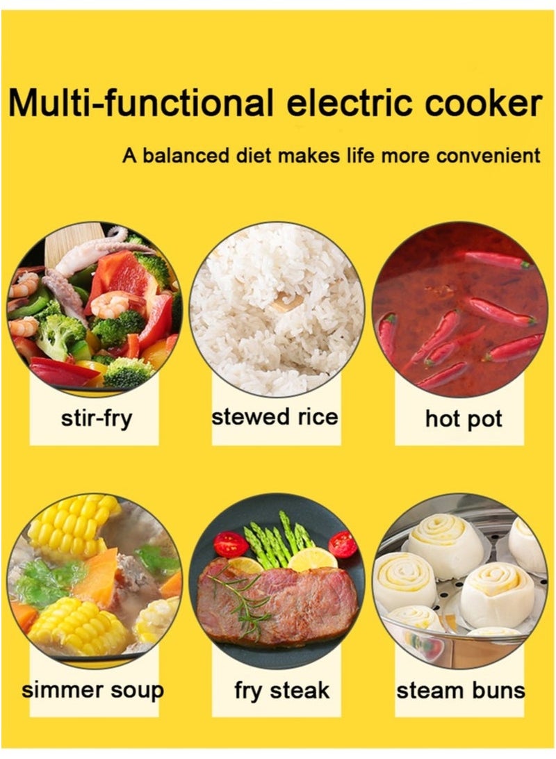 4.5L Multifunctional Mini Electric Cooker 400-1000W Non-stick Coating Portable Travel Pot Electric Frying Pan Hot Pot Fast Noodle Pot Fried Steak Egg Soup Pot