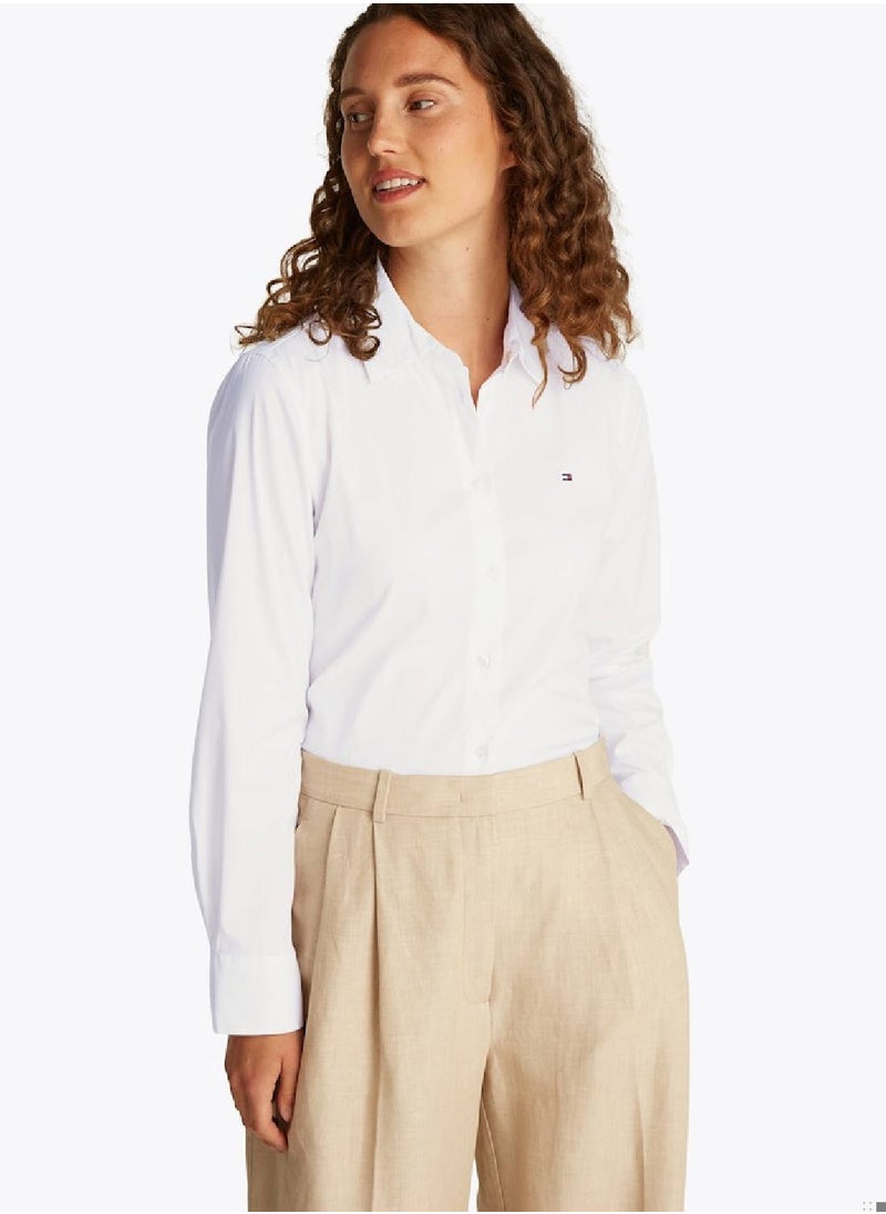 TOMMY HILFIGER Women's Regular Fit Poplin Shirt - Cotton Blend, White  - Image 1