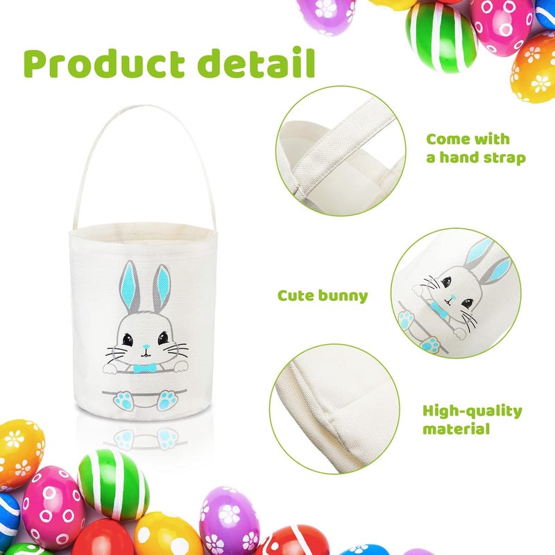 Weewooday 3 Pack Bunny Easter Basket Large Personalized Cute Easter Egg Hunt Basket with Handle DIY Canvas Rabbit Bags Buckets for Party GiftsPink Purple Blue - Image 4