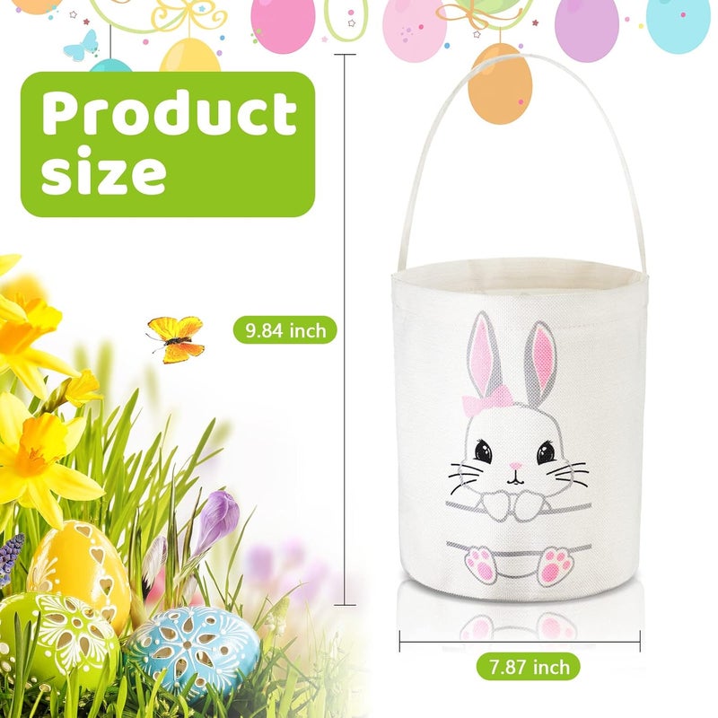 Weewooday 3 Pack Bunny Easter Basket Large Personalized Cute Easter Egg Hunt Basket with Handle DIY Canvas Rabbit Bags Buckets for Party GiftsPink Purple Blue - Image 3