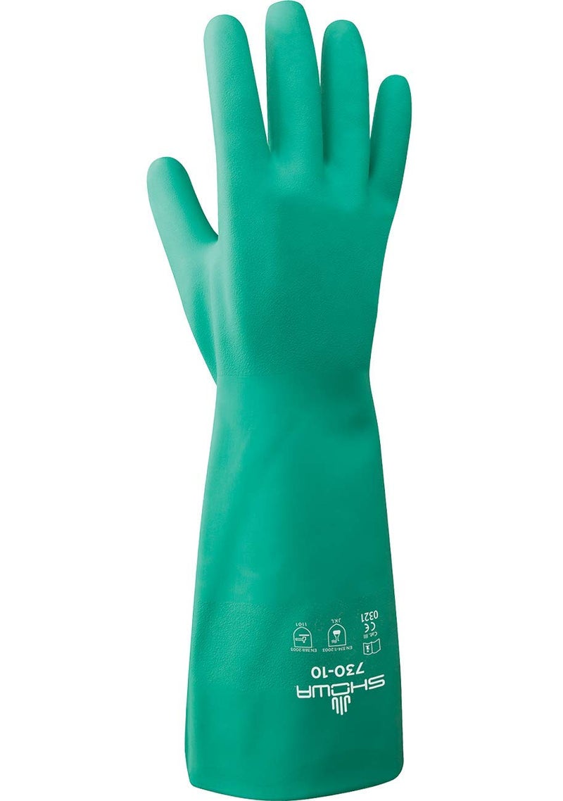 SHOWA 730 Nitrile Chemical Resistant Safety Glove with Cotton Flocked Liner Food Safe 15 Mil Thick 13 Length Large 12 Pair