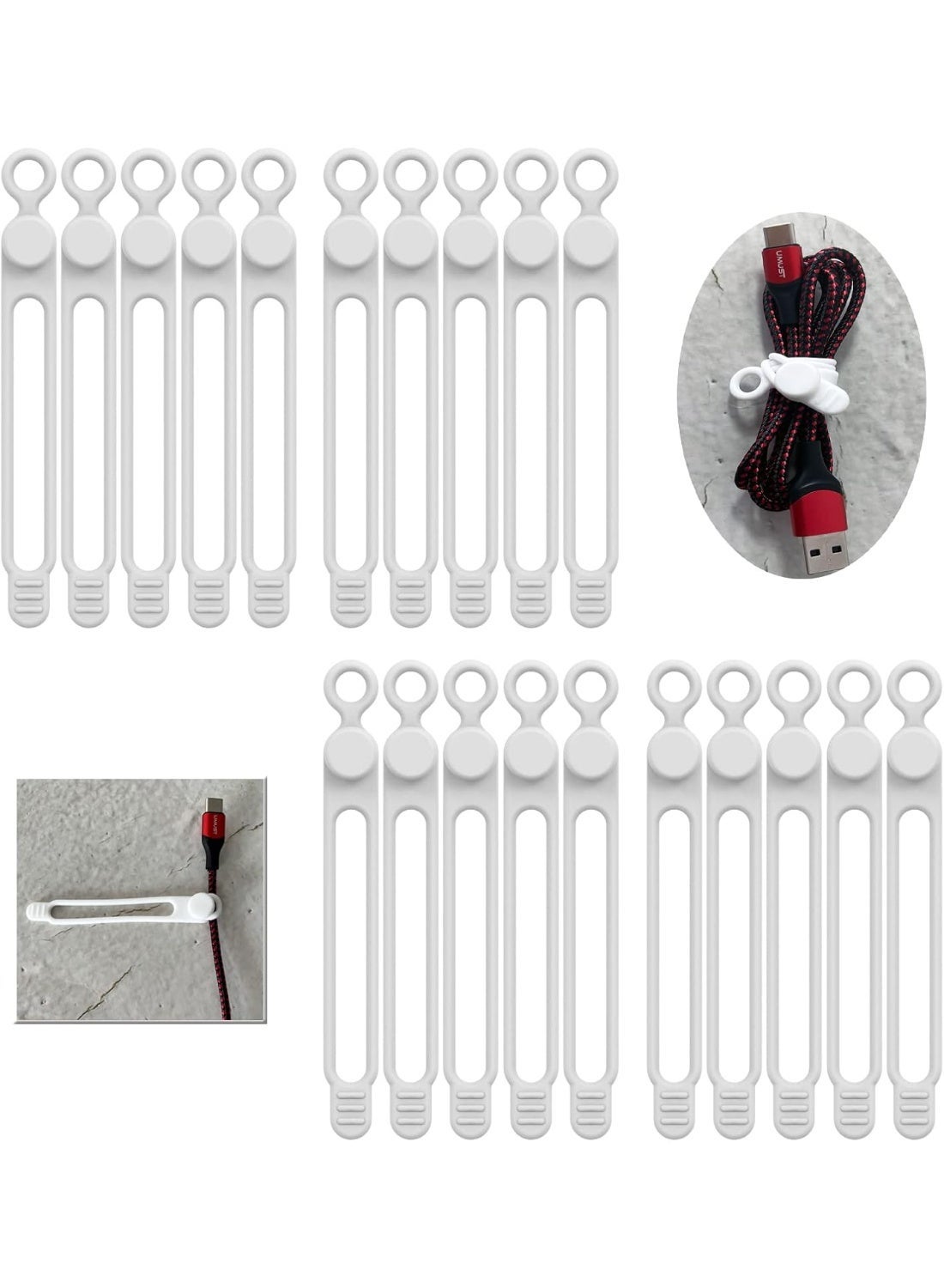 kunshao [20Park] Silicone Cable Ties, Reusable Management Organizer,Cable Straps,Cord Ties,Multipurpose Elastic Cord Organizer For Bundling And Fastening Cords Wires(White)