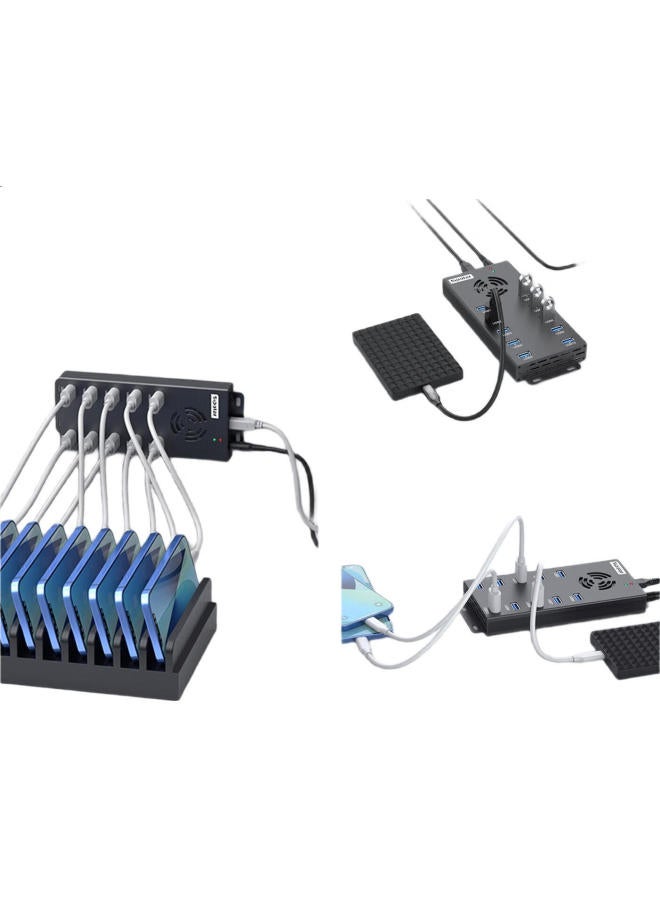 Sipolar Usb3.0 10-Port Industrial Grade Hub With Power Adapter, 1M Cable - Image 3