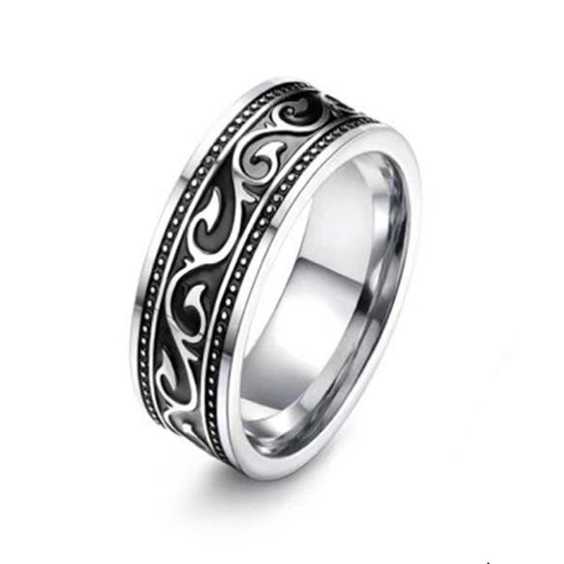 Retro Black Viking Style Titanium Ring - Stress Relief Accessory